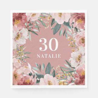 Girl Aquarellblume Geburtstag rosa Chic Serviette