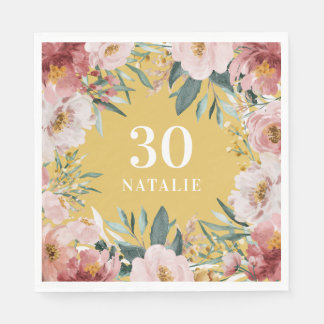 Girl Aquarellblume Geburtstag rosa Chic Serviette