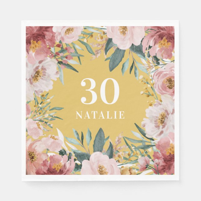 Girl Aquarellblume Geburtstag rosa Chic Serviette (Vorderseite)