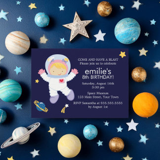 Girl Astronaut Outer Space Thema Geburtstag Einladung