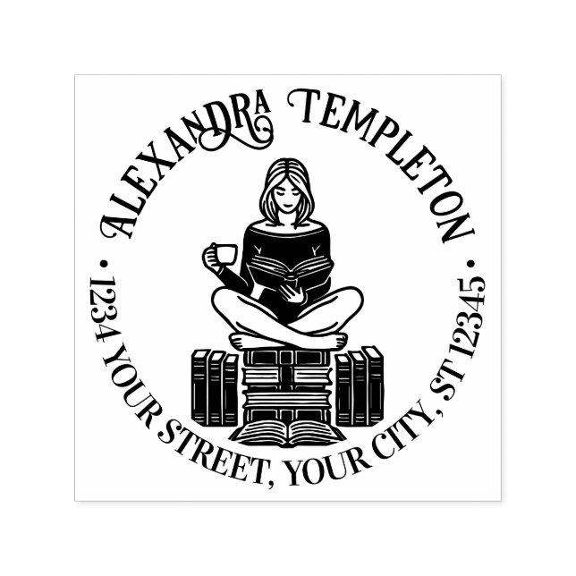 Girl auf Büchern, die #2 Name Ret-Adresse lesen Permastempel (Design)