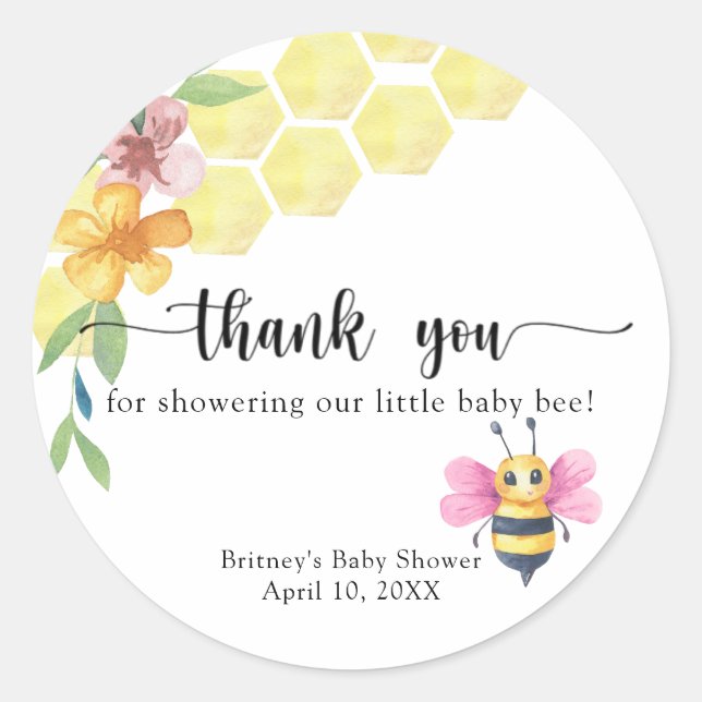Girl Baby Bee - thank you Runder Aufkleber (Vorderseite)