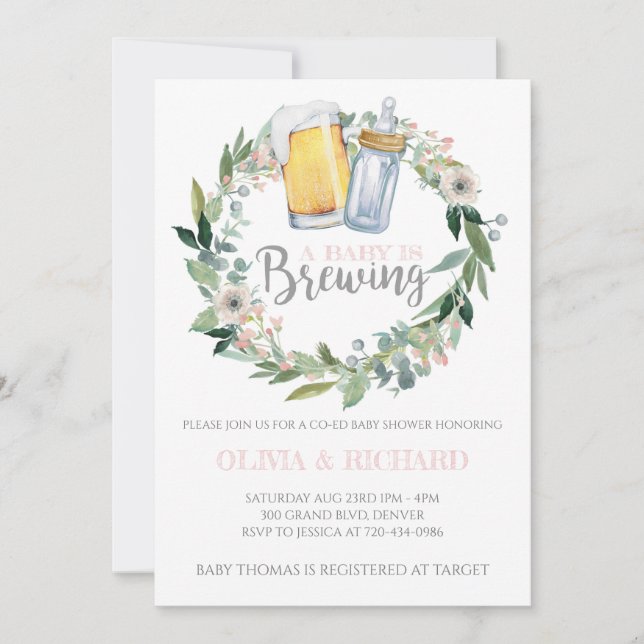 Girl Baby brasse une invitation Baby shower (Devant)