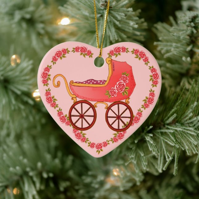 Girl Baby Buggy Herzornament Keramik Ornament (Baum)