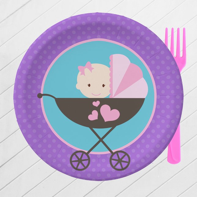Girl Baby Doll Party Paper Teller (Baby Doll Birthday Party Paper Plates in Purple, Pink and Teal Blue. 2 Plate Sizes Available)