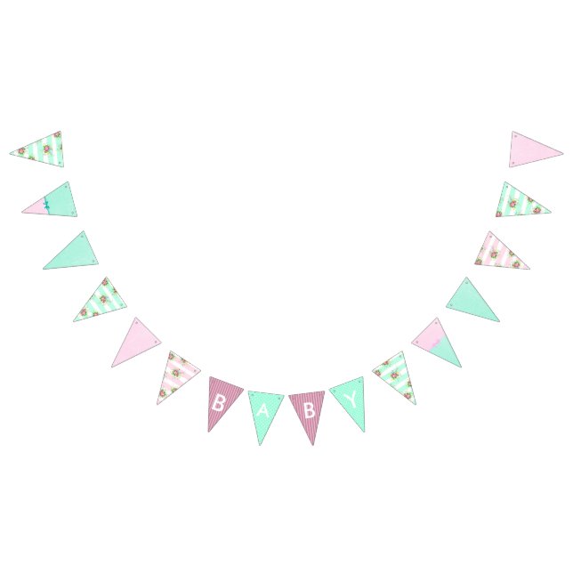 Girl Baby Dusche Blumenrosa und Aquamarines Banner (Alle)