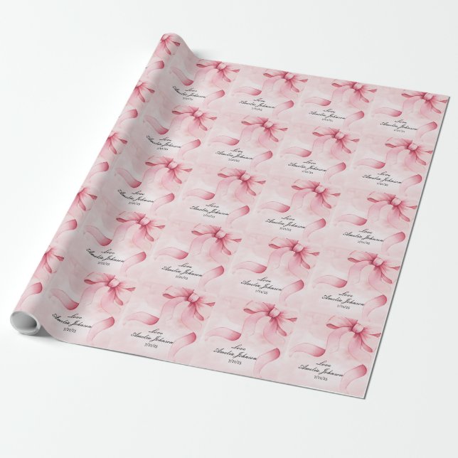 Girl Baby Dusche Blush Pink Ribbon Coquette Geschenkpapier (Ungerollt)