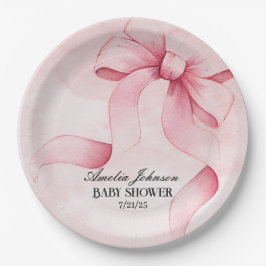 Girl Baby Dusche Blush Pink Ribbon Coquette Pappteller