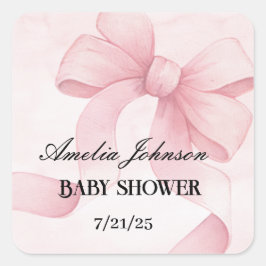 Girl Baby Dusche Blush Pink Ribbon Coquette Quadratischer Aufkleber