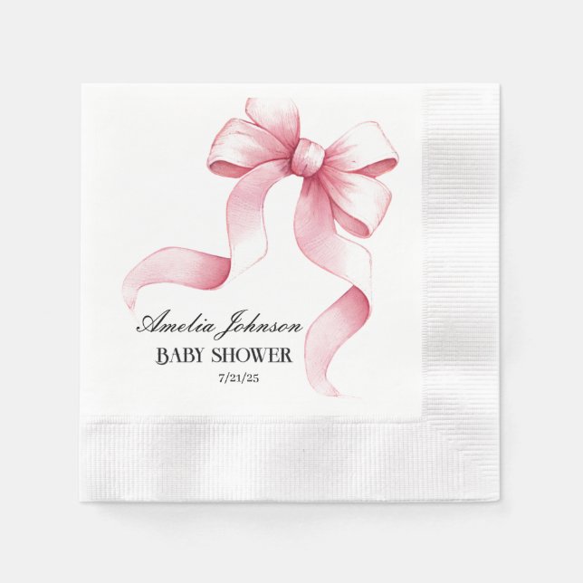 Girl Baby Dusche Blush Pink Ribbon Coquette Serviette (Vorderseite)