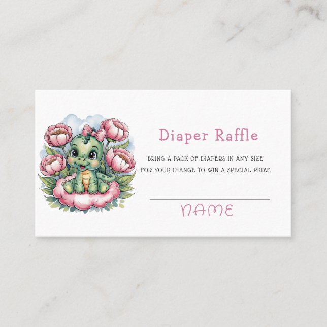 Girl Baby Dusche Dino Delight Diaper Raffles Visitenkarte (Vorderseite)