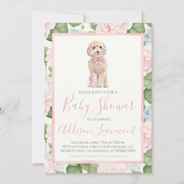 Girl Baby Dusche Golden Doodle Dog Einladung (Vorderseite)