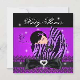 Girl Baby Dusche Party Lila Black Lace Einladung