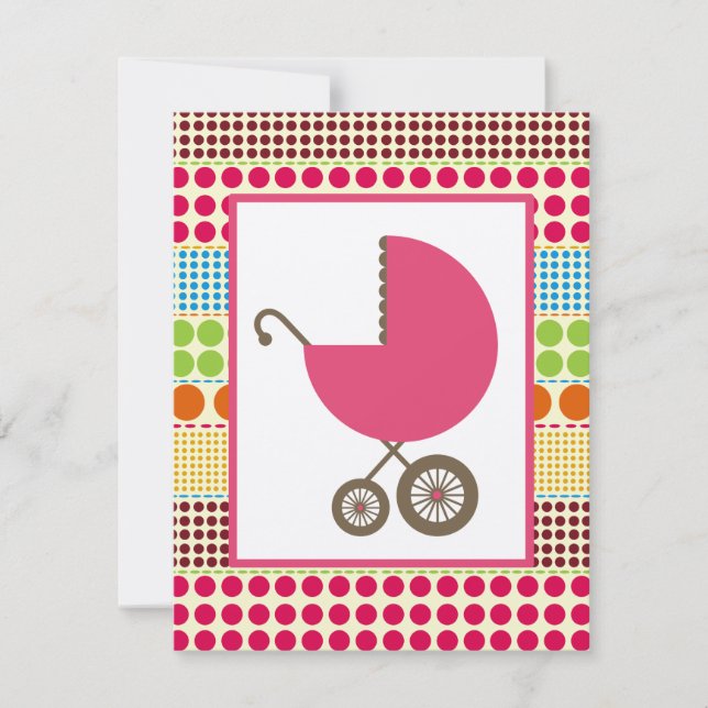 Girl Baby Dusche Pink Carriage & Boho Dots Einladung (Vorderseite)