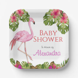 Girl Baby Dusche Pink Flamingo Tropical Wildlife Pappteller