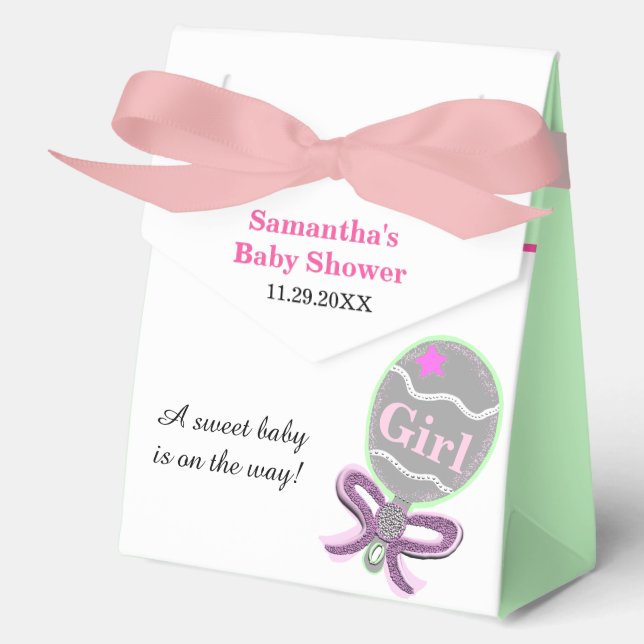 Girl Baby Dusche Pink Green Rattle Geschenkschachtel (Vorderseite)