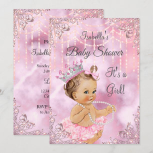 Girl Baby Dusche Pink Pearl Brünett Einladung