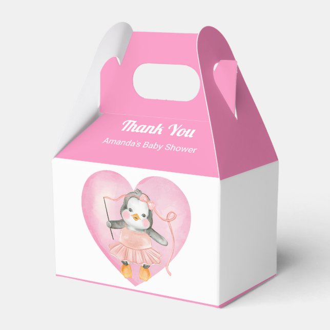 Girl Baby Dusche Pink Pinguin Geschenkschachtel (Vorderseite)