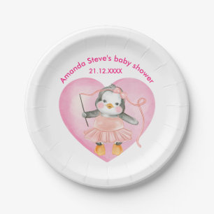 Girl Baby Dusche Pink Pinguin Tierpapierplatte Pappteller