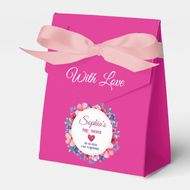 Girl Baby Dusche Pink Wasserfarbe Blume Geschenkschachtel (Vorderseite)