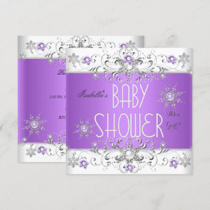 Girl Baby Dusche Winter Wonderland Lila White 3 Einladung