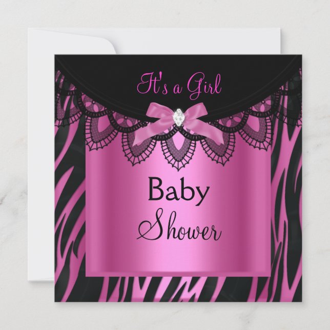 Girl Baby Dusche Zebra Hot Pink Black Einladung (Vorderseite)