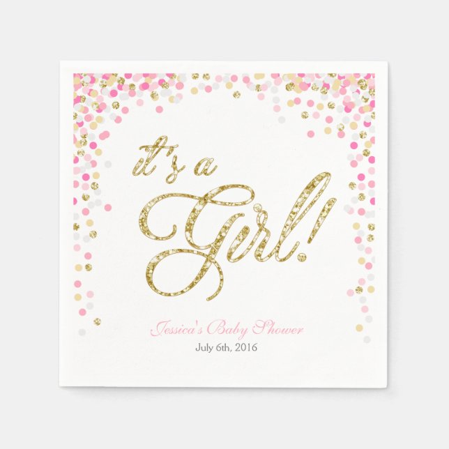Girl Baby Duschpapier Napkin Pink Gold Confetti Serviette (Vorderseite)
