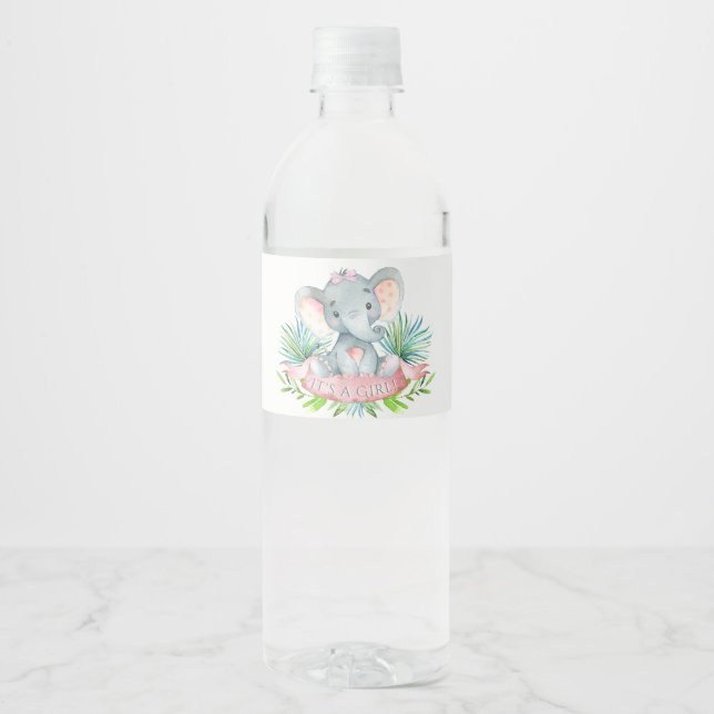 Girl Baby Elephant Baby Dusche Wasserflaschen Labe (Vorderseite)