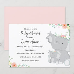 Girl Baby Elephant Baby Shower Einladung