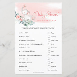 Girl Baby Elephant "Baby Shower" Rund um die Welt