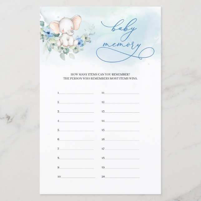 Girl Baby Elephant Eucalyptus Baby Memory-Spiel (Vorderseite)
