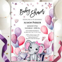 Girl Baby Elephant Pink Balloons Niedlich Babydusc