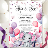 Girl Baby Elephant Pink Balloons SIP UND SEHEN