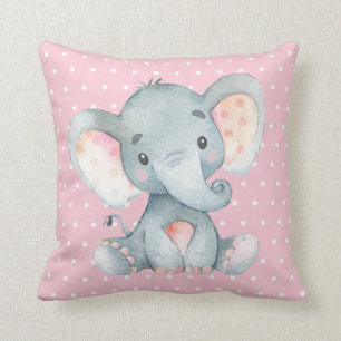 Girl Baby Elephant Pink und Grau Kissen