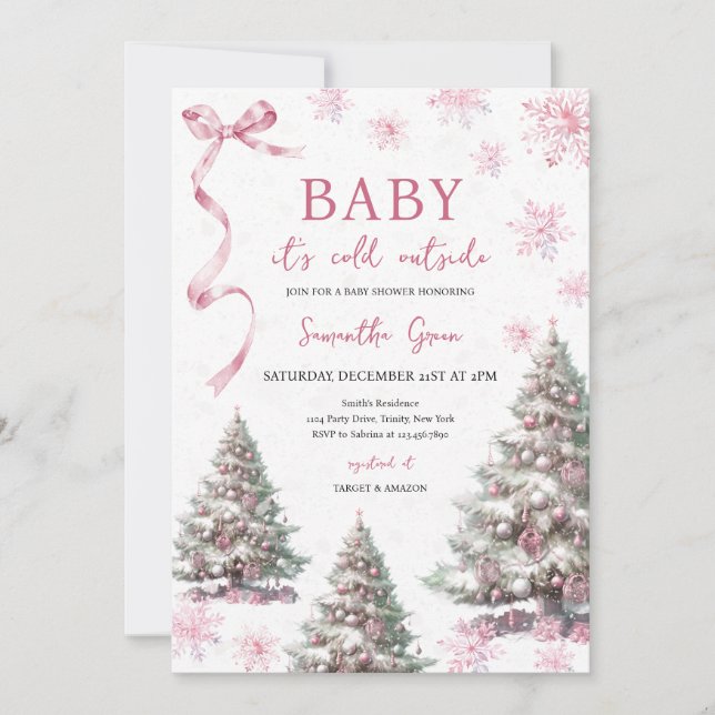 Girl Baby Es ist kalt draußen Weihnachtsdusche Einladung (Vorderseite)
