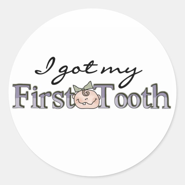 Girl Baby First Tooth Runder Aufkleber (Vorderseite)