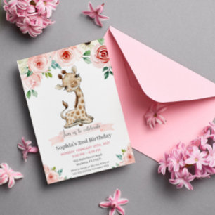 Girl Baby Giraffe Invitation fête d'anniversaire