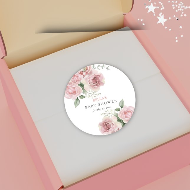 Girl Baby in Bloom Baby Shower Runder Aufkleber (Von Creator hochgeladen)
