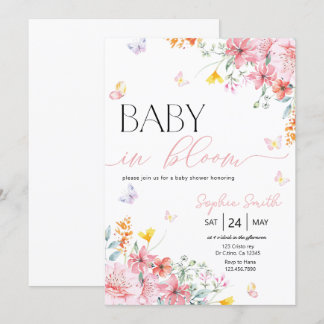 Girl Baby in Bloom Butterfly Babydusche Einladung