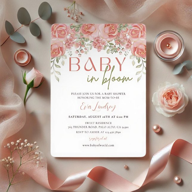 Girl Baby in Bloom Dusche Rose Pink Gold Blume Einladung (Von Creator hochgeladen)