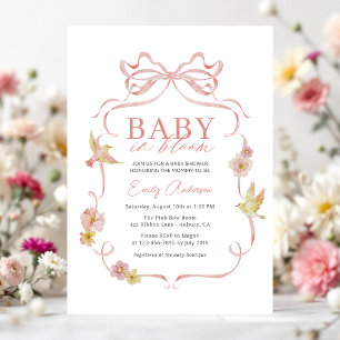 Girl Baby in Bloom Pink Bow Wildblume Dusche Einladung