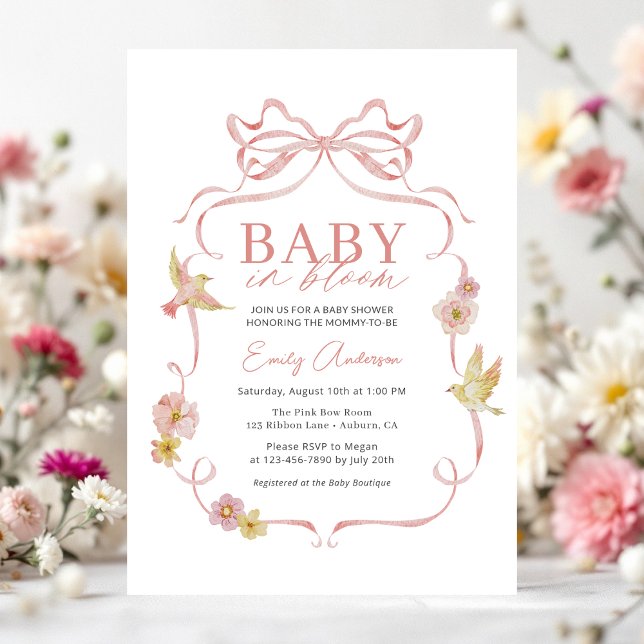 Girl Baby in Bloom Pink Bow Wildblume Dusche Einladung (Von Creator hochgeladen)