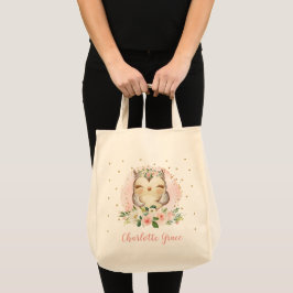 Girl Baby Owl Wasserfarbe Rosa Blütenfarbe Tragetasche