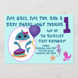 Girl Baby Shark Birthday Einladung