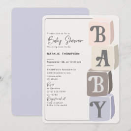 Girl Baby Shower Blocks Lila Einladung