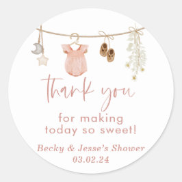 Girl Baby Shower | Boho Blush Pink Gefälligkeitskl Runder Aufkleber