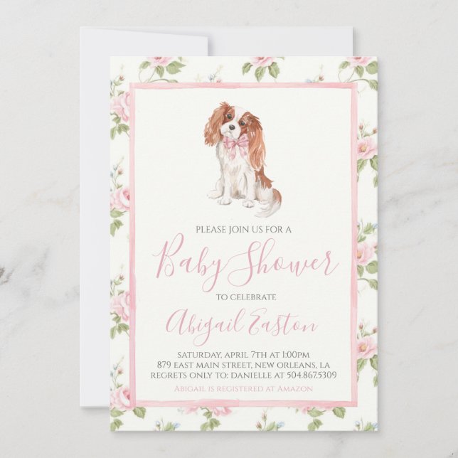 Girl Baby Shower Cavalier Puppy Dog Einladung (Vorderseite)
