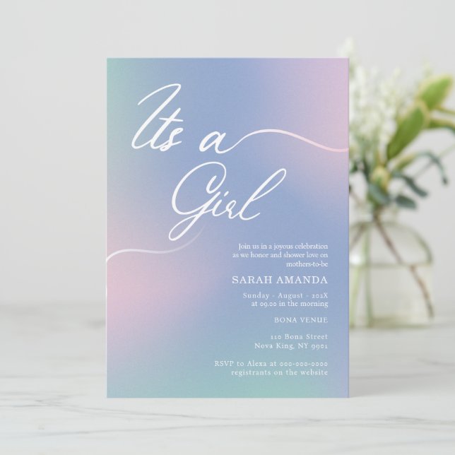 Girl Baby Shower Einladung mit eleganten Gradient (Stehend Vorderseite)