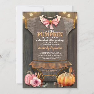 Girl Baby Shower Fall Pumpkin Rustic Burlap Wood Einladung