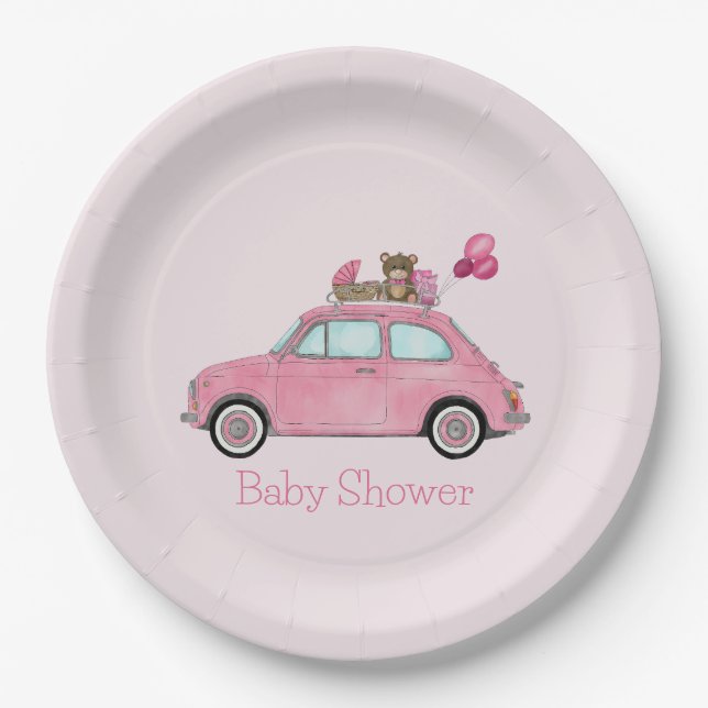 Girl Baby Shower Fiat 500 Pappteller (Vorderseite)